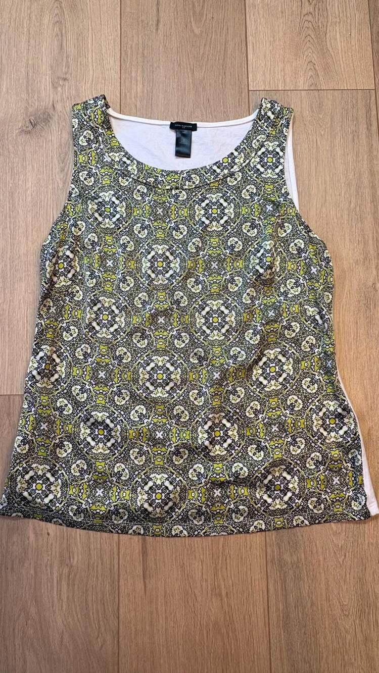 Ann Taylor Tank Top Size M Green Yellow Medallion Print Sleeveless